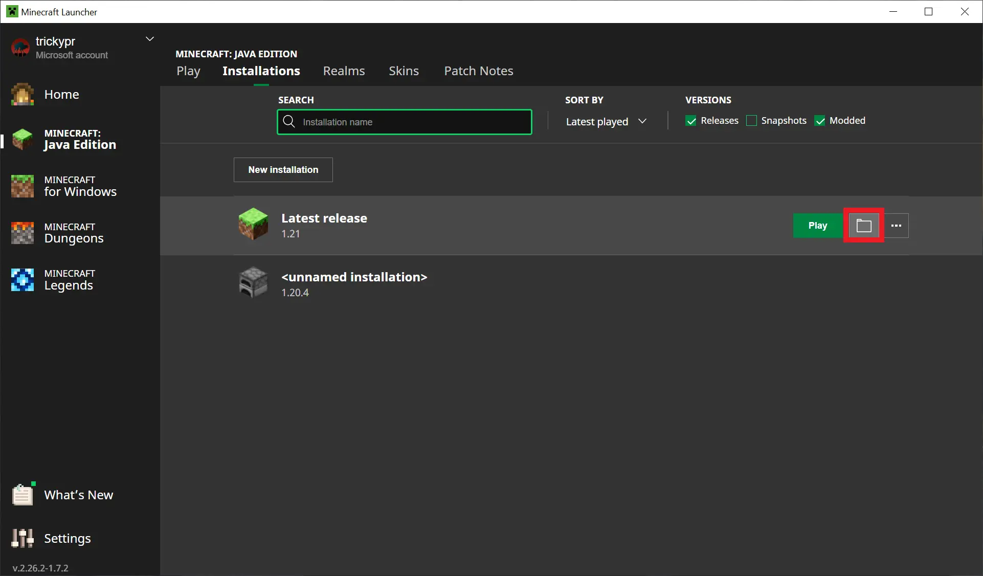 Click on the folder icon next to the primary installation